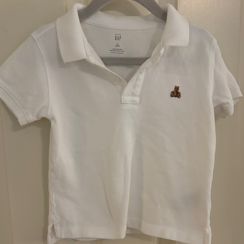 White Kids Polo Shirt with Teddy Patch - Gap 2T